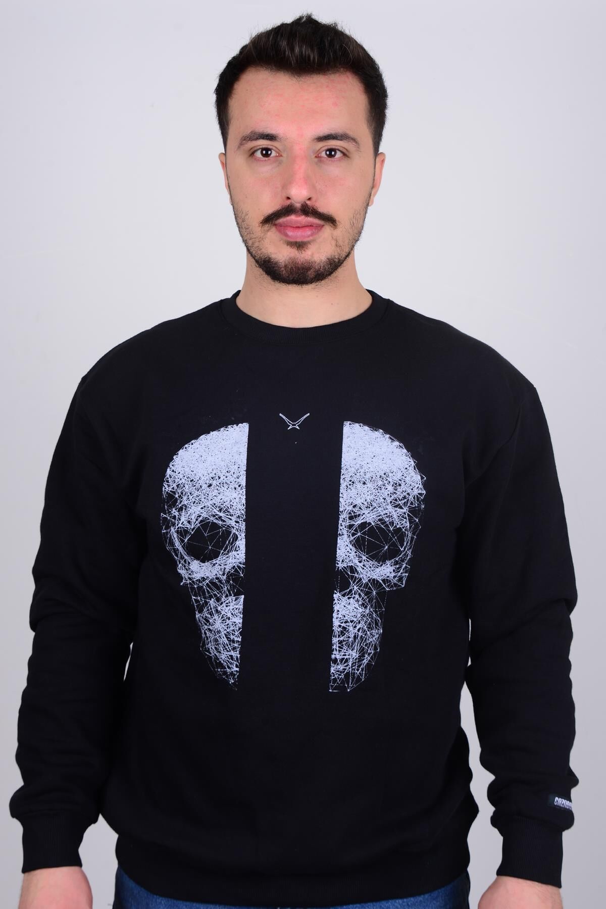Cazador 5110 Siyah Bisiklet Yaka Önü Baskılı Erkek Sweat