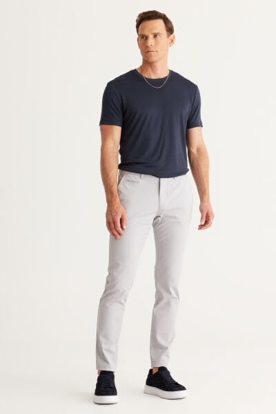 Altınyıldız 4A0123200095 Taş Erkek Erkek Slim Fit Dar Kesim Yan Cepli Pamuklu Diyagonal Desenli Esnek Keten Pantolon
