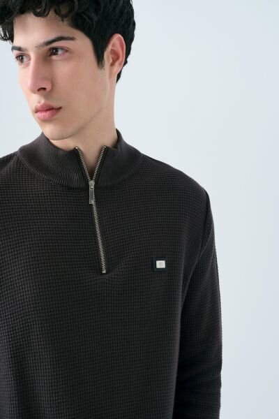Loft LF2037256 Antrasit Erkek Yarım Fermuarlı Triko Sweat