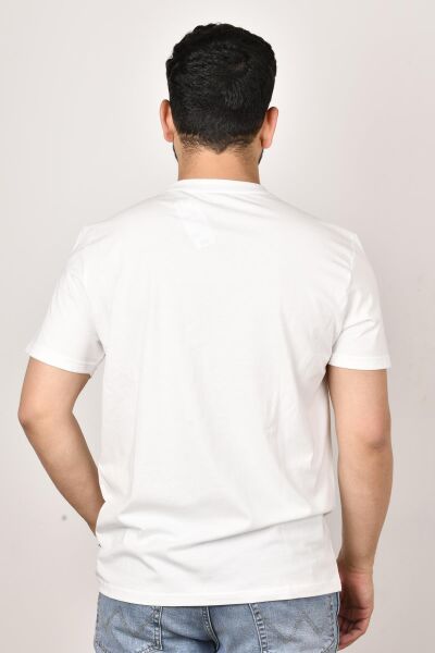 Lee L211918102 Erkek Beyaz Önü Yazılı Bisiklet Yaka T-shirt