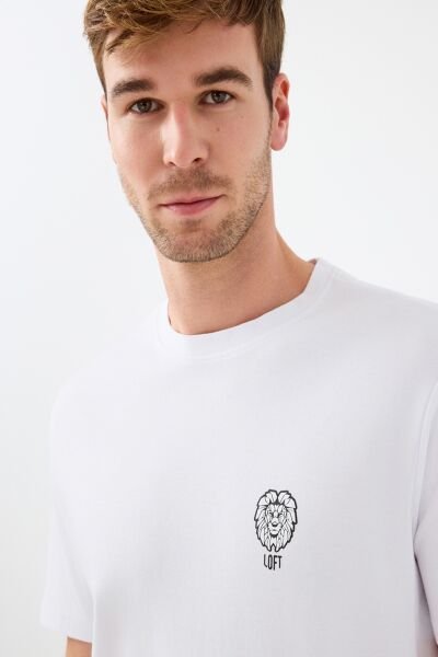 Loft 2038464 Beyaz Erkek Bisiklet Yaka Bakılı Regular Fit T-shirt