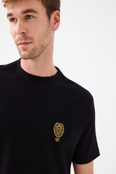 Loft 2038464 Siyah Erkek Bisiklet Yaka Bakılı Regular Fit T-shirt