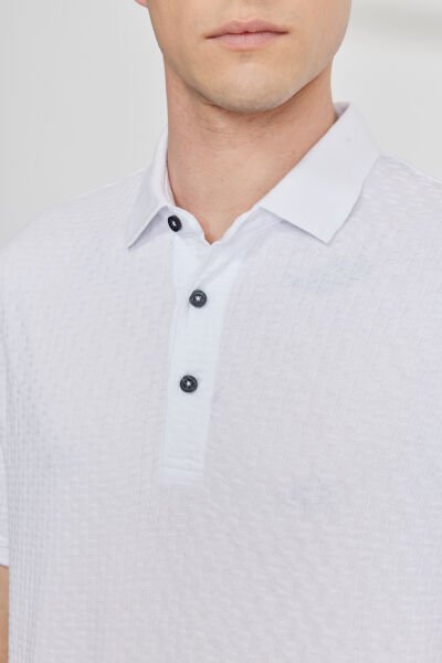 Altınyıldız 4A4823200020 Beyaz Erkek Slim Fit Dar Kesim Yarı Düğmeli  Polo Yaka Jakarlı Kısa Kollu Tşört