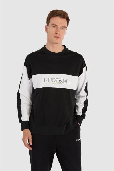 HUMMEL 921919 HMLCOSIMO Siyah Erkek Göğüsten İnce İp Yazılı İki İplik Bisiklet Yaka Sweat