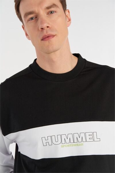 HUMMEL 921919 HMLCOSIMO Siyah Erkek Göğüsten İnce İp Yazılı İki İplik Bisiklet Yaka Sweat