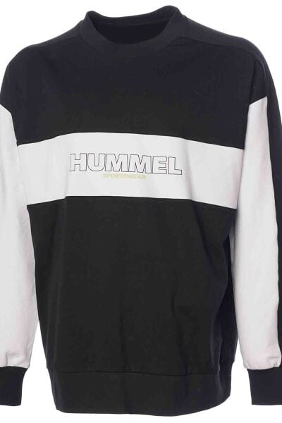 HUMMEL 921919 HMLCOSIMO Siyah Erkek Göğüsten İnce İp Yazılı İki İplik Bisiklet Yaka Sweat