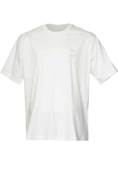 Hummel 911799 Ekru Erkek Fınny Oversize Bisiklet Yaka Hummel Logolu Şevron Baskı %100 Pamuk Tşört
