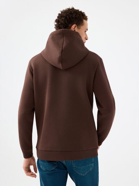 Loft LF2041392 Açık Kahverengi Erkek Kapüşonlu Kabartma Baskılı Şardonlu Sweatshirt