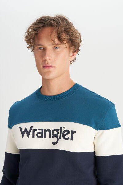 Wrangler W242284405 Petrol Erkek Çok Renkli Baskı Dekorlu Üç İplik Sweat