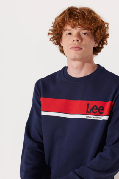 Lee L232501410 Lacivert Önü Lee Baskılı Bisiklet Yaka Erkek Sweat
