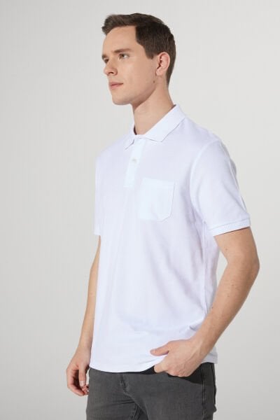 Altınyıldız 4A9000000002 Beyaz Erkek Tek Cepli Polo Yaka T-shirt