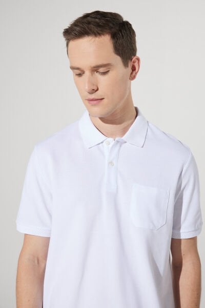 Altınyıldız 4A9000000002 Beyaz Erkek Tek Cepli Polo Yaka T-shirt