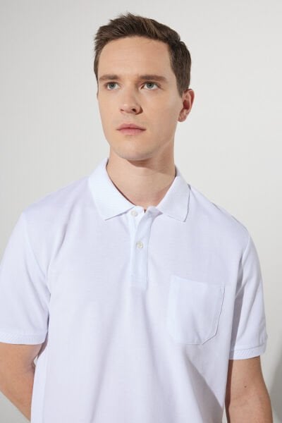 Altınyıldız 4A9000000002 Beyaz Erkek Tek Cepli Polo Yaka T-shirt