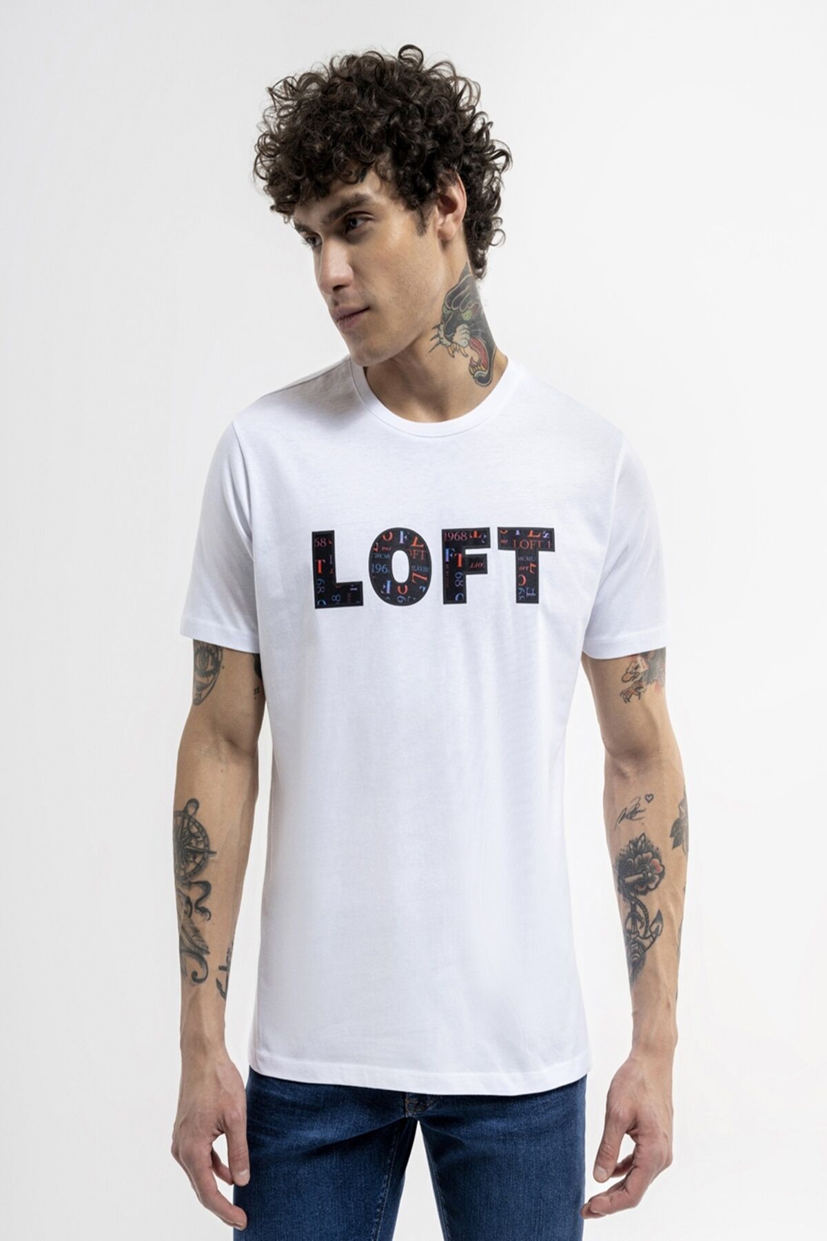 Loft 2035793 Beyaz Erkek Regular Fit Bisiklet Yaka  Normal Kesim Loft Logo Yazı Baskılı %100 Pamuk Tşört