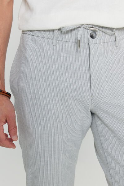 Altınyıldız ACE001252194 Beyaz-Gri Erkek Beli Lastikli İpli Fermuarlı Likralı Rahat Kesim Jogger Pantolon