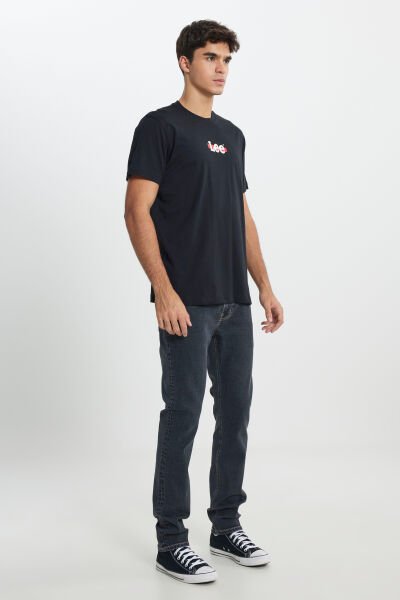Lee L241521001 Siyah Erkek Lee Baskılı Bisiklet Yaka T-shirt