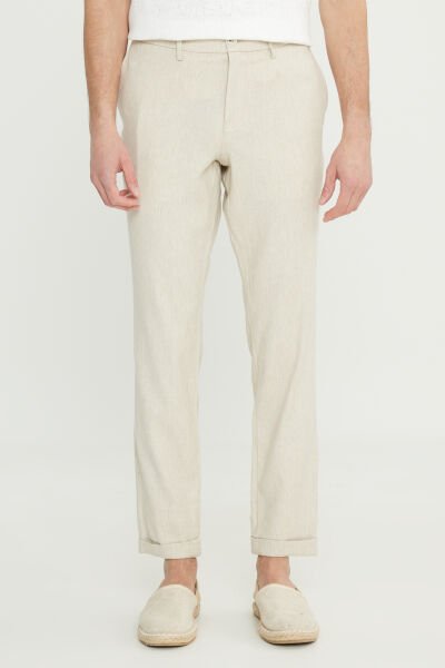 Altınyıldız ACE001252130 Bej Erkek Slim Fit Keten Pantolon