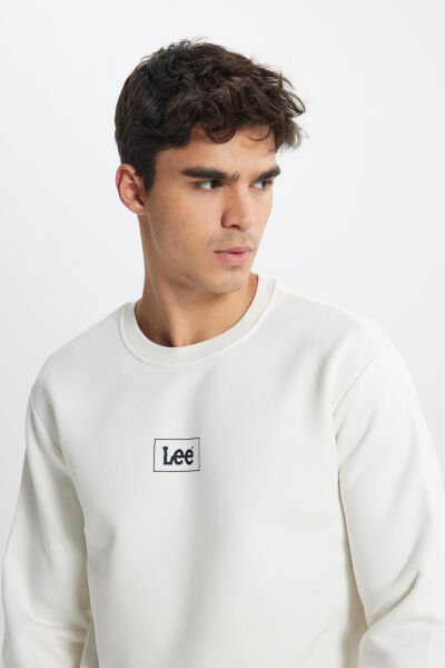 Lee L212299102 Ekru Erkek Lee Baskılı Bisiklet Yaka Üç İplik Sweat