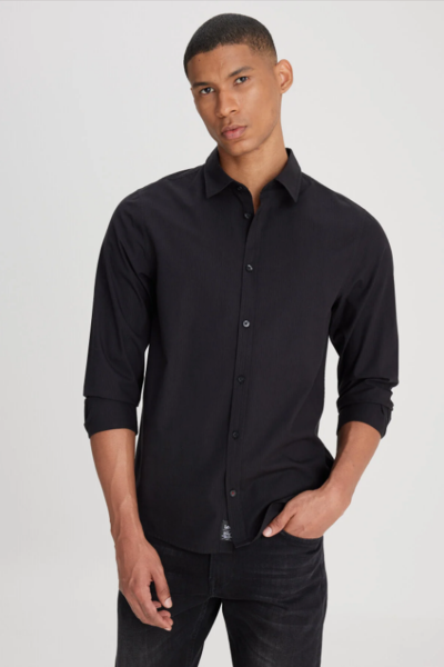Lee L241286001 Siyah Erkek Regular Fit Normal Kesim Uzun Kol Normal Yaka Gömlek