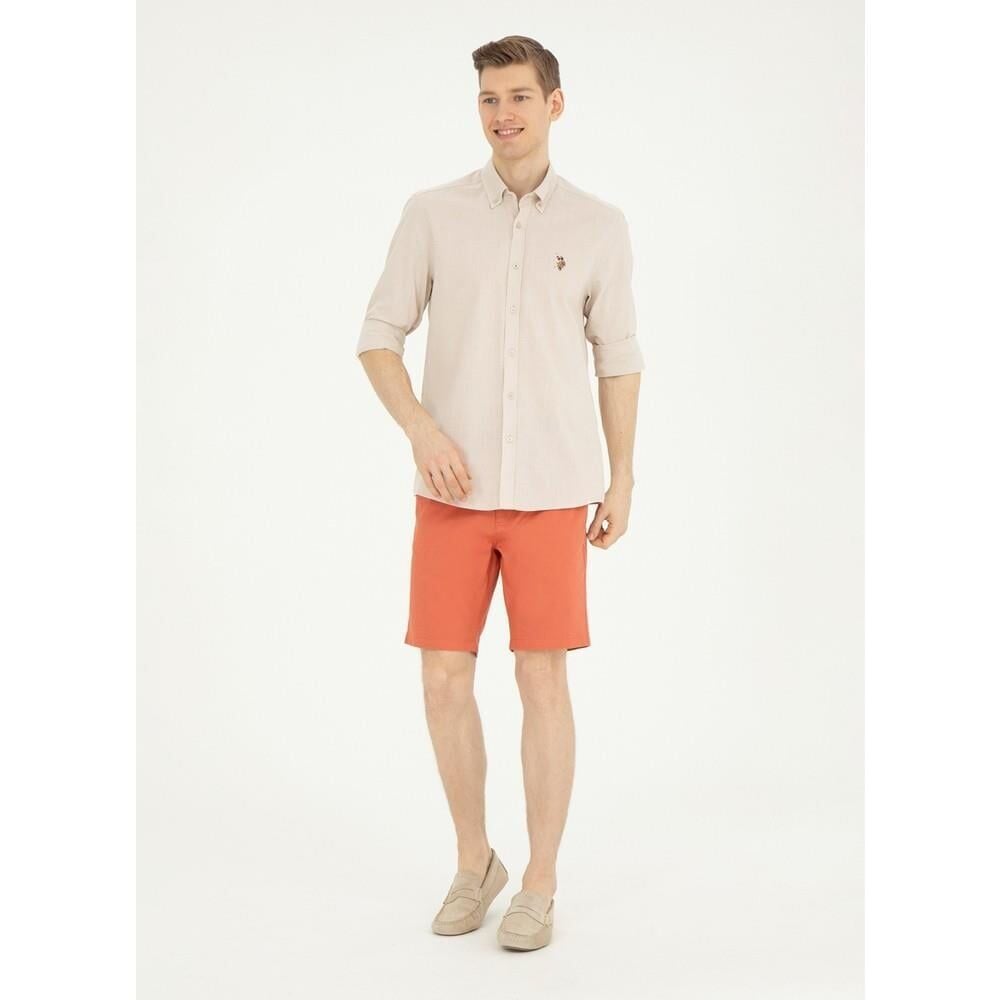 U.S Polo 1829583 Taş Erkek Regular Fit Normal Kesim Düğmeli Yaka Uzun Kol Gömlek