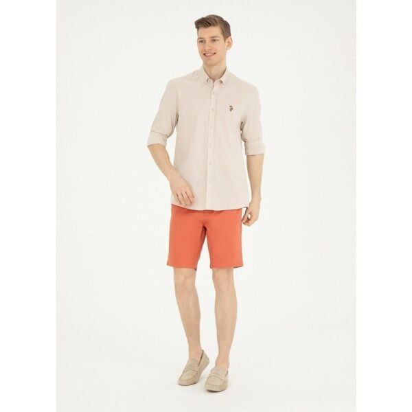 U.S Polo 1829583 Taş Erkek Regular Fit Normal Kesim Düğmeli Yaka Uzun Kol Gömlek