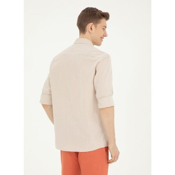 U.S Polo 1829583 Taş Erkek Regular Fit Normal Kesim Düğmeli Yaka Uzun Kol Gömlek