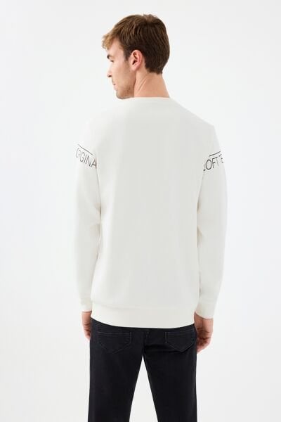 Loft LF2041075 Ekru Erkek Bisiklet Yaka Önü Baskılı İki İplik Sweat