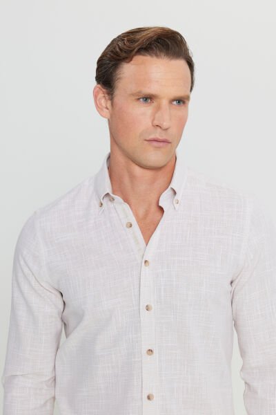 Altınyıldız ACE020252168 Bej Erkek Steno Taılored Slim Fit Spor Gömlek