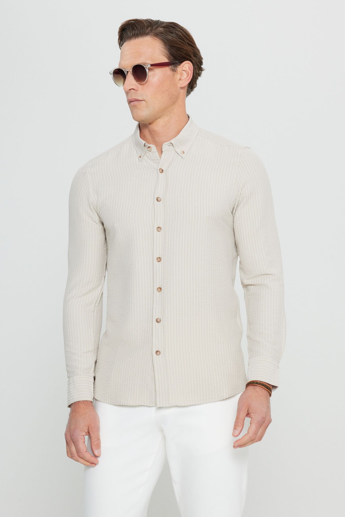 Altınyıldız ACE020252171 Bej  Erkek Taılored Slim Fit Uzun Kol Gömlek