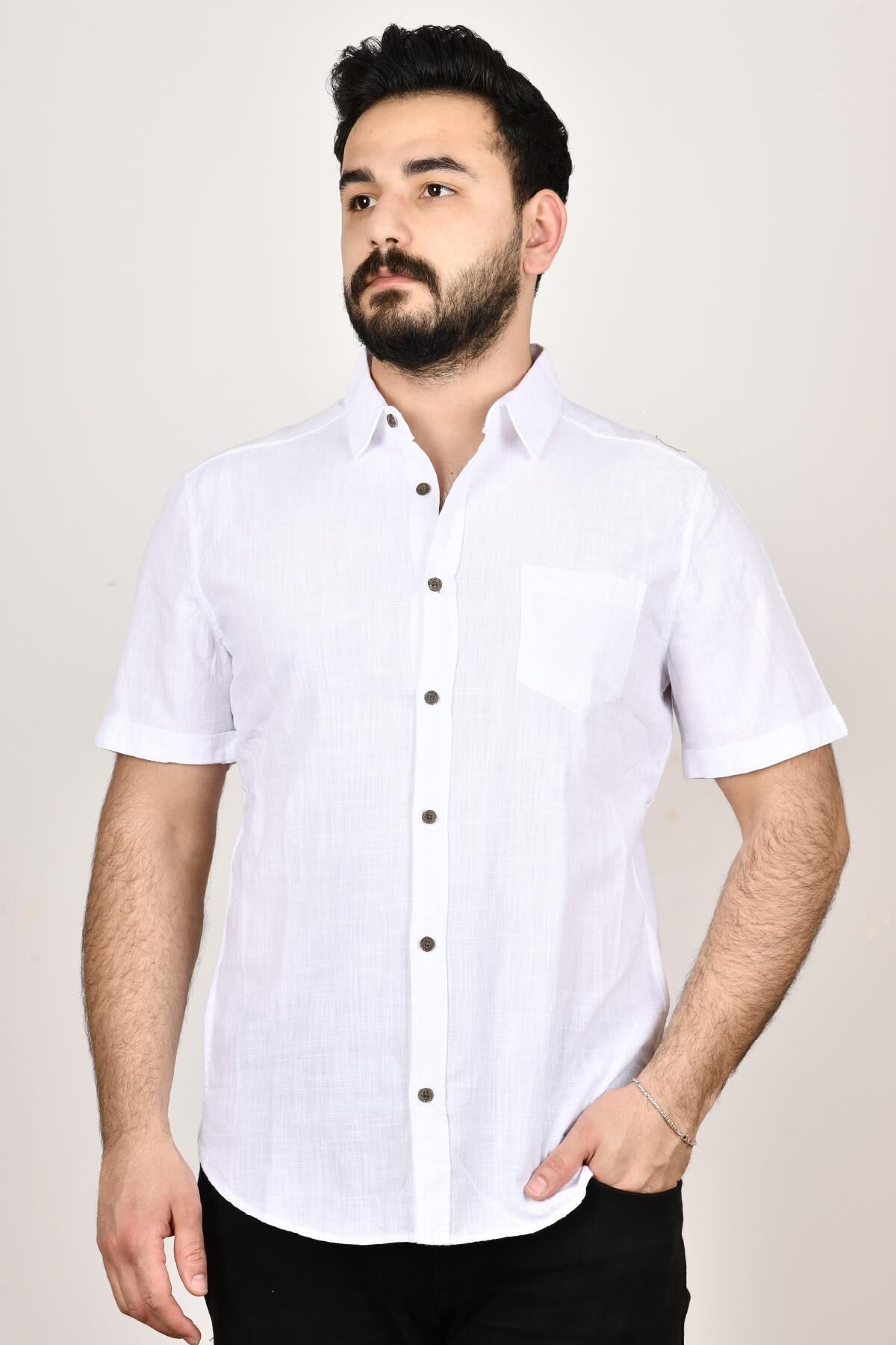 Loft 2024492 Erkek Beyaz Kısa Kol Cepli Gömlek