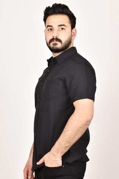 Loft 2024492 Erkek Siyah Kısa Kol Cepli Gömlek