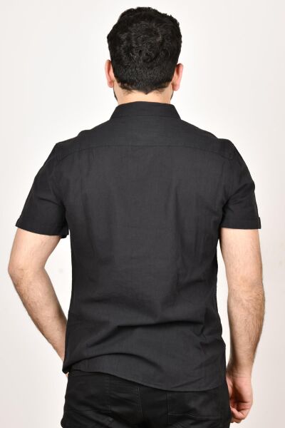 Loft 2024492 Erkek Siyah Kısa Kol Cepli Gömlek