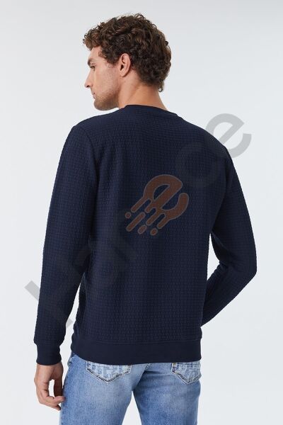 Loft 2025441 Lacivert Kabartmalı Bisiklet Yaka Erkek Sweat