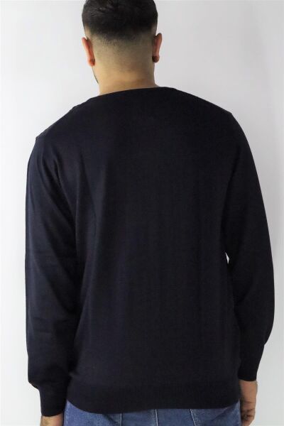 Morven 22KC017007 Erkek Lacivert Bisiklet Yaka Çizgi Desen Triko Kazak