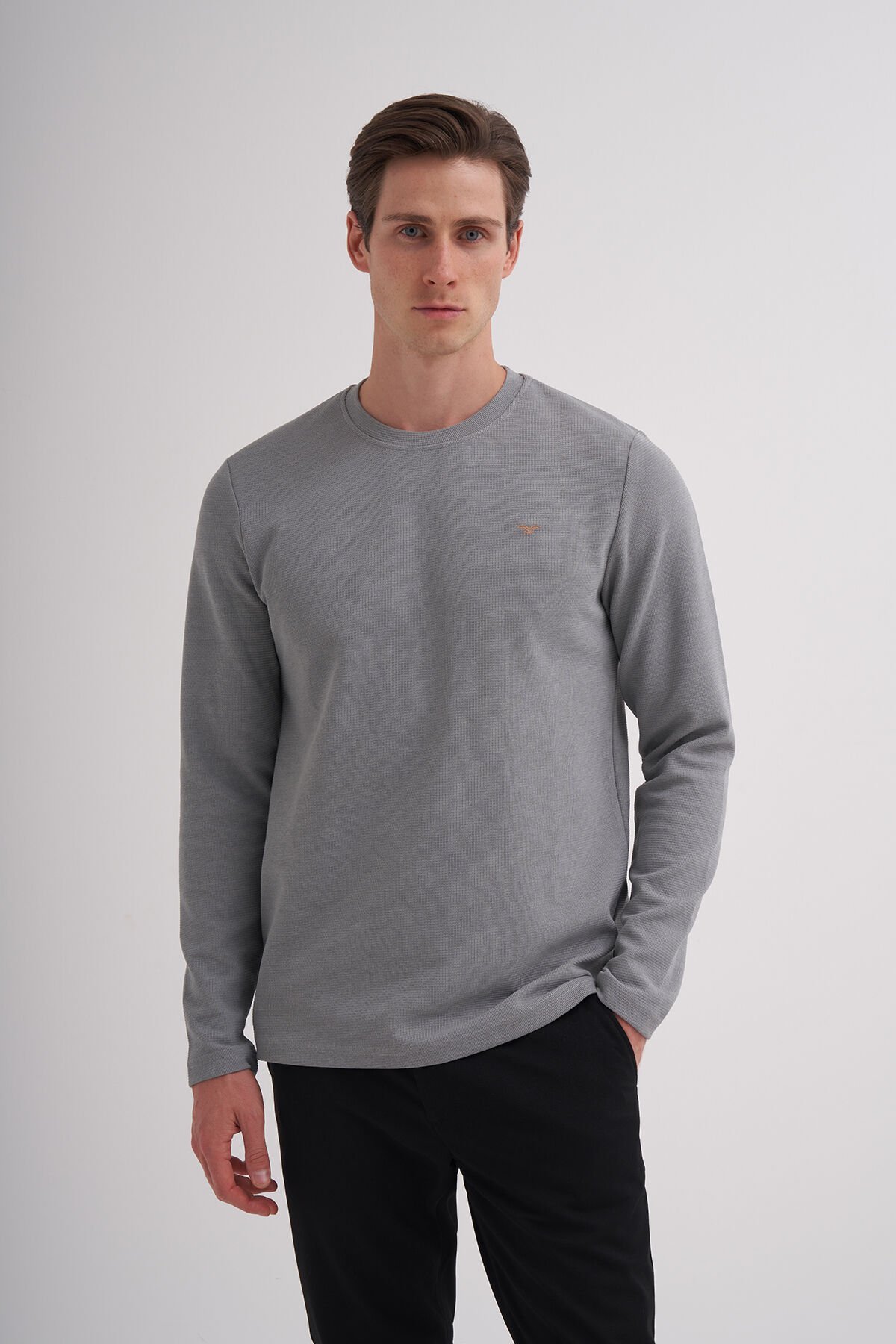 Cazador 24KCEEO05153 Gri Erkek Bisiklet Yaka İki İplik Waffle Sweat