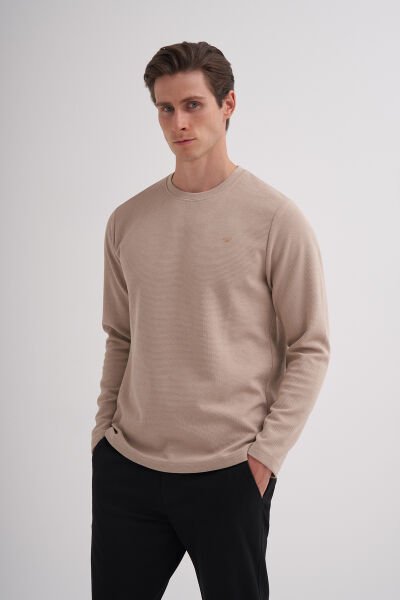 Cazador 24KCEEO05153 Bej Erkek Bisiklet Yaka İki İplik Waffle Sweat