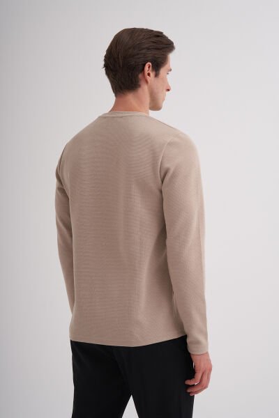 Cazador 24KCEEO05153 Bej Erkek Bisiklet Yaka İki İplik Waffle Sweat