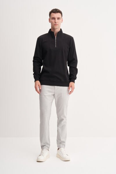 Cazador 53075 Siyah Erkek Dik Yaka Yarım Fermuarlı Regular Fit Sweatshirt