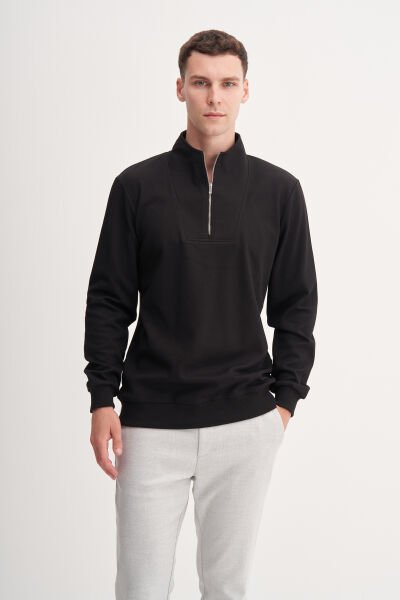 Cazador 53075 Siyah Erkek Dik Yaka Yarım Fermuarlı Regular Fit Sweatshirt