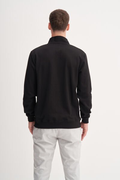 Cazador 53075 Siyah Erkek Dik Yaka Yarım Fermuarlı Regular Fit Sweatshirt