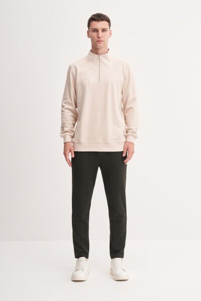 Cazador 53075 Bej Erkek Dik Yaka Yarım Fermuarlı Regular Fit Sweatshirt