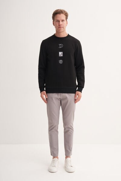 Cazador 53610 Siyah Erkek Bisiklet Yaka Baskılı Regular Fit Sweatshirt