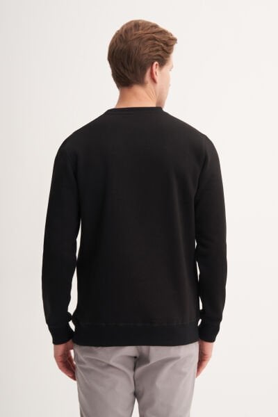 Cazador 53610 Siyah Erkek Bisiklet Yaka Baskılı Regular Fit Sweatshirt
