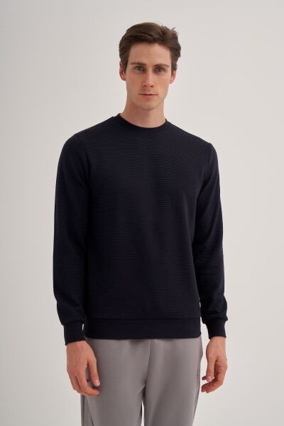Cazador 52470 Lacivert Erkek Bisiklet Yaka Fitilli Slim Fit Sweatshirt