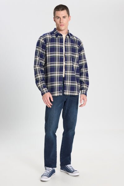 Wrangler W242607900 Lacivert Erkek Kareli Oduncu Gömleği