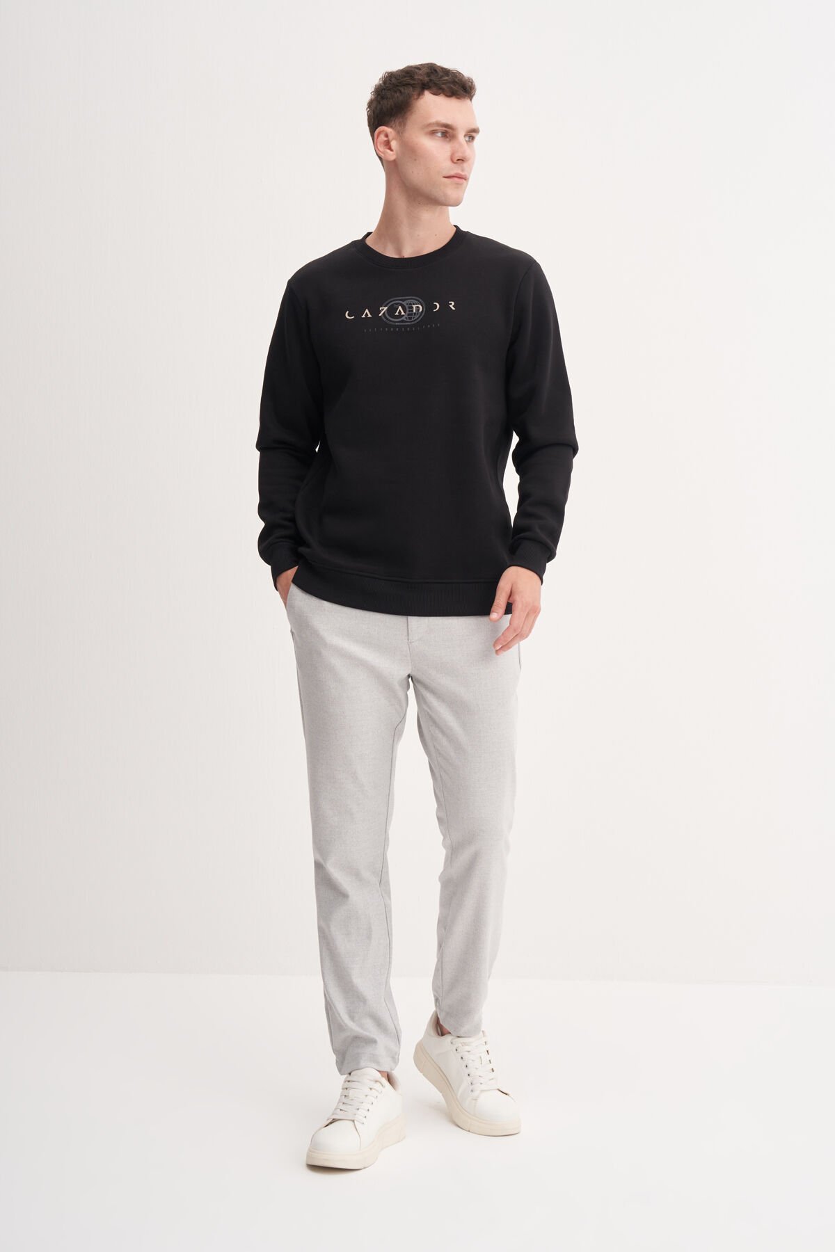 Cazador 53625 Siyah Erkek Bisiklet Yaka Baskılı Regular Fit Sweatshirt