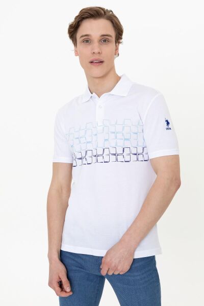 U.S Polo 1358156 Erkek Beyaz Mavi Lacivert Desenli Polo Yaka Tshirt