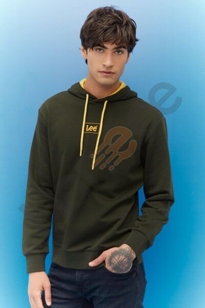 LEE L212302801 Erkek Haki Kapüşonlu Sweatshirt