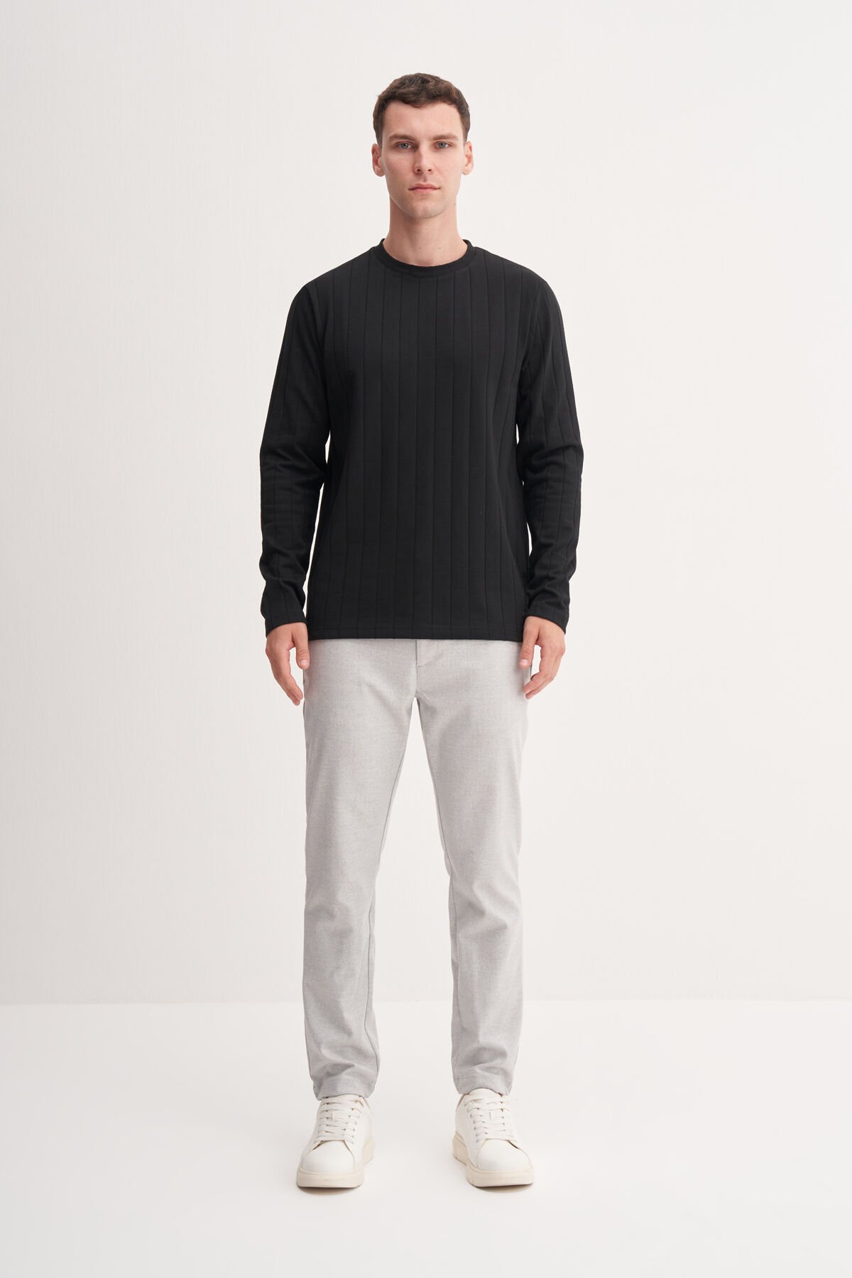 Cazador 53950 Siyah Erkek Bisiklet Yaka Çizgili Sweatshirt