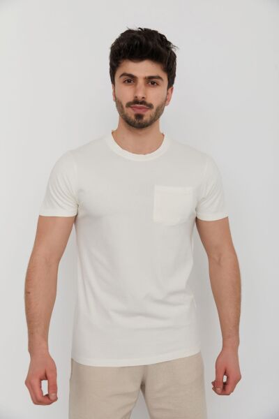 Cazador 23YCEEO04005 Erkek Ekru Önü Cepli Bisiklet Yaka T-Shirt